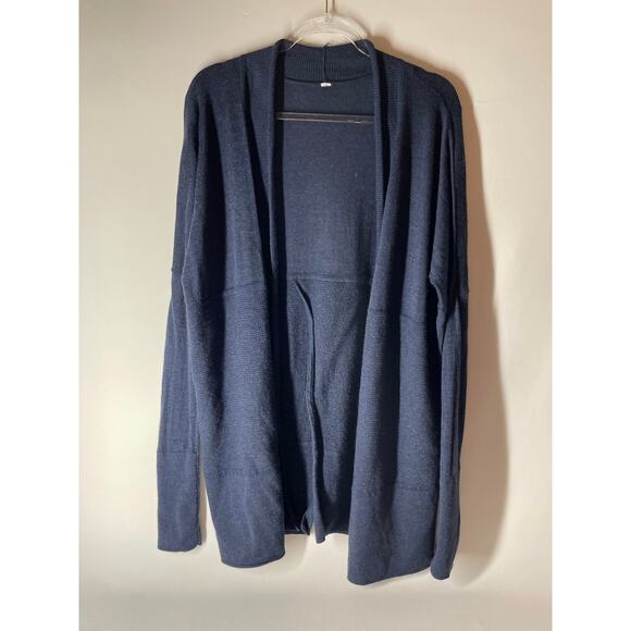 Lululemon Sit In Lotus Wrap Cardigan Navy Blue Merino Wool Blend Size 10 - Picture 1 of 6